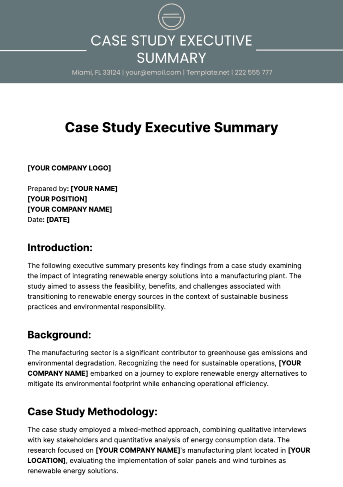 Case Study Executive Summary Template