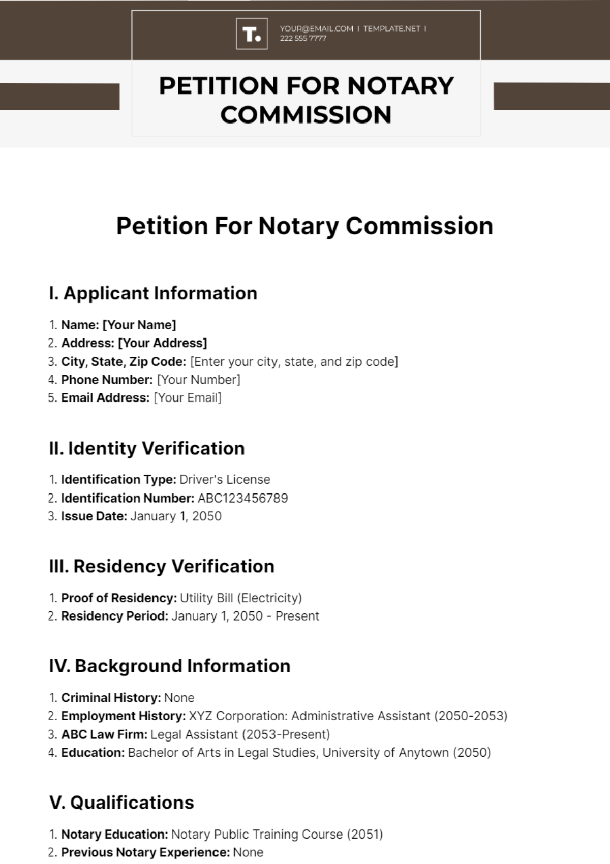 Petition For Notary Commission Template