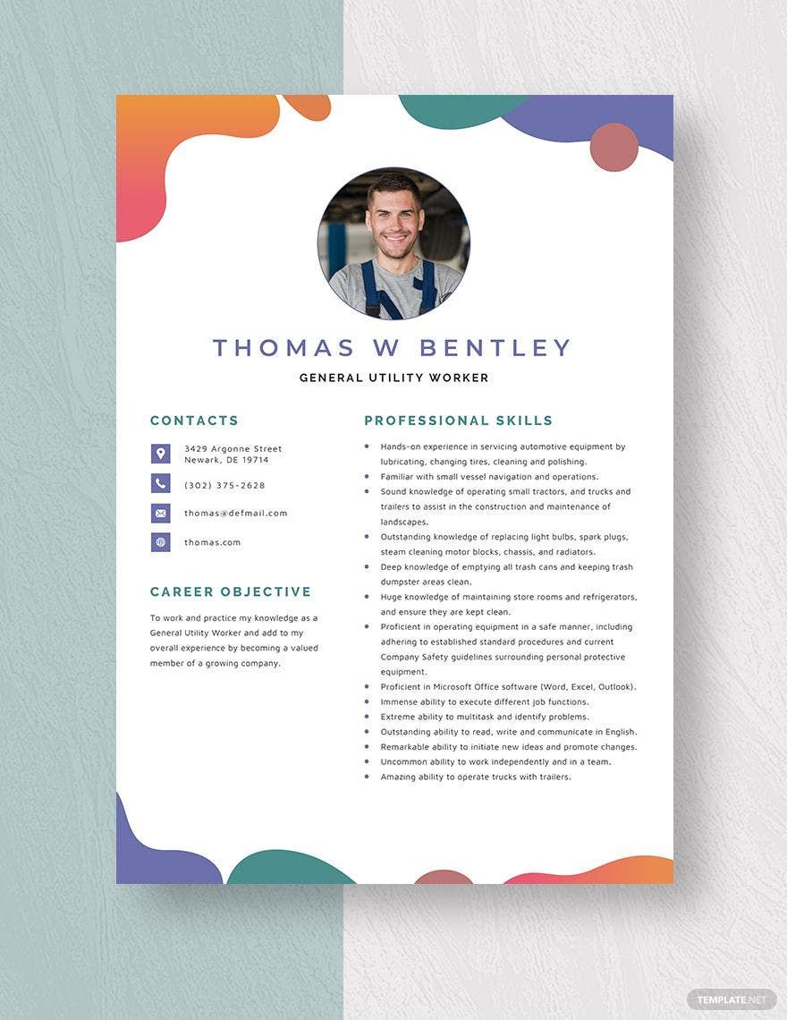 Free General Utility Worker Resume Download In Word Apple Pages 