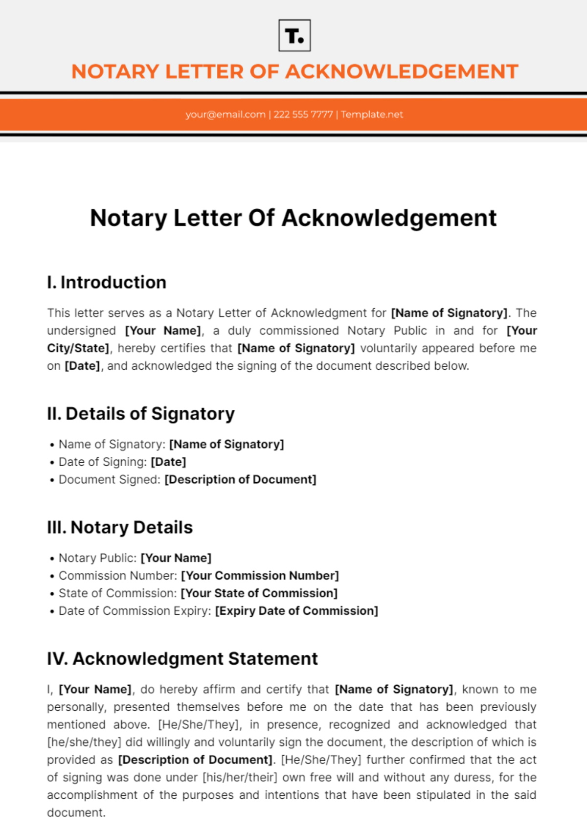 Notary Letter Of Acknowledgement Template