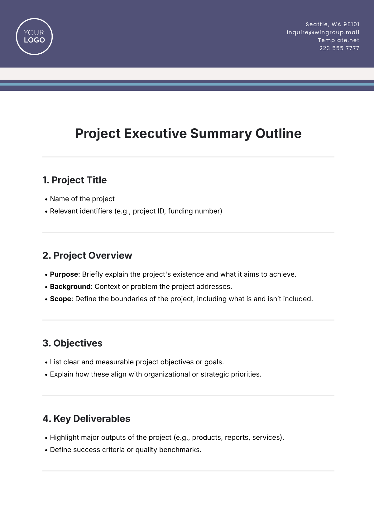 Project Executive Summary Outline Template - Edit Online & Download