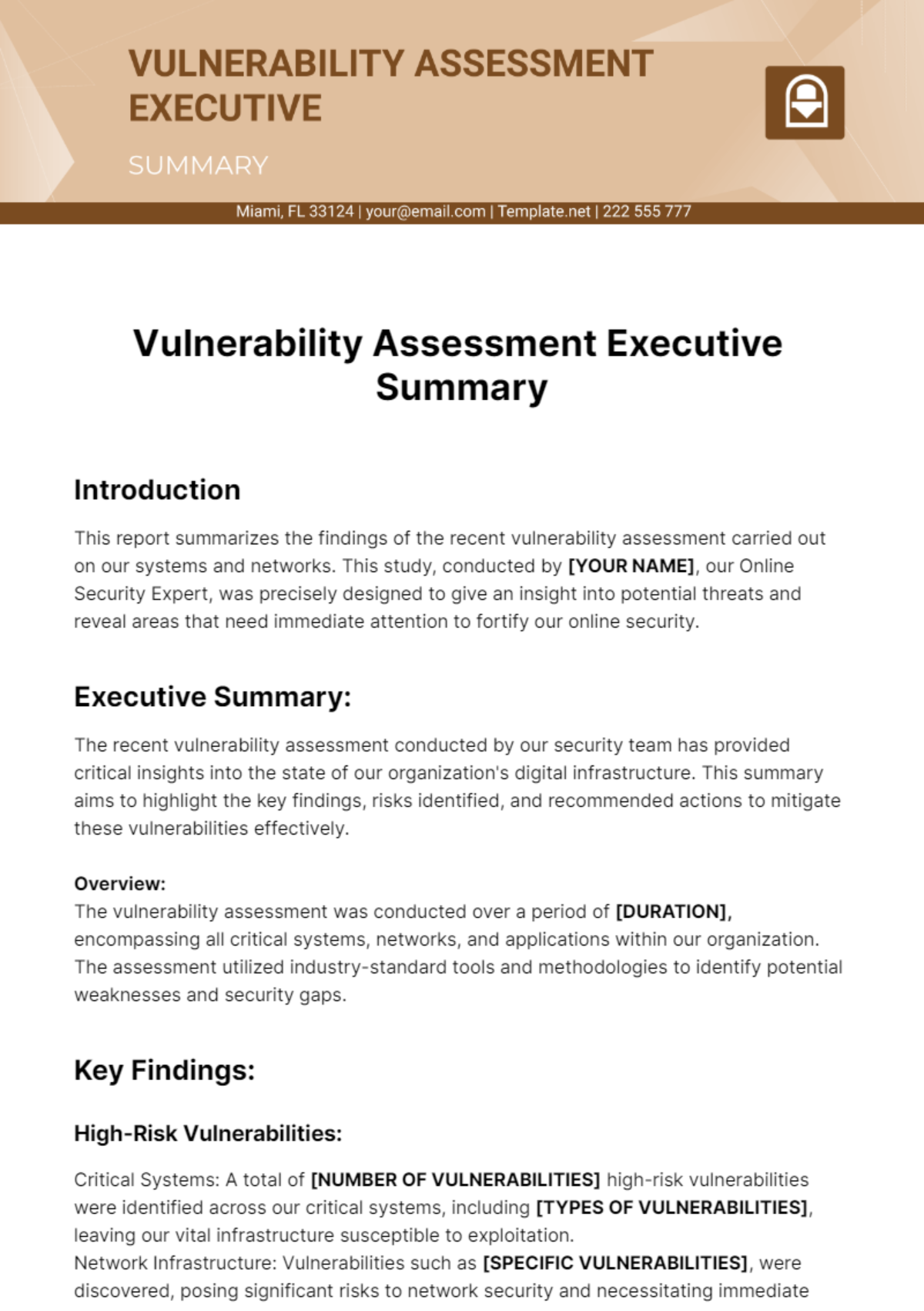 Vulnerability Assessment Executive Summary Template
