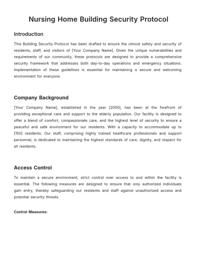 Free Nursing Home Building Security Protocol Template to Edit Online