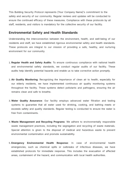 Free Nursing Home Building Security Protocol Template to Edit Online