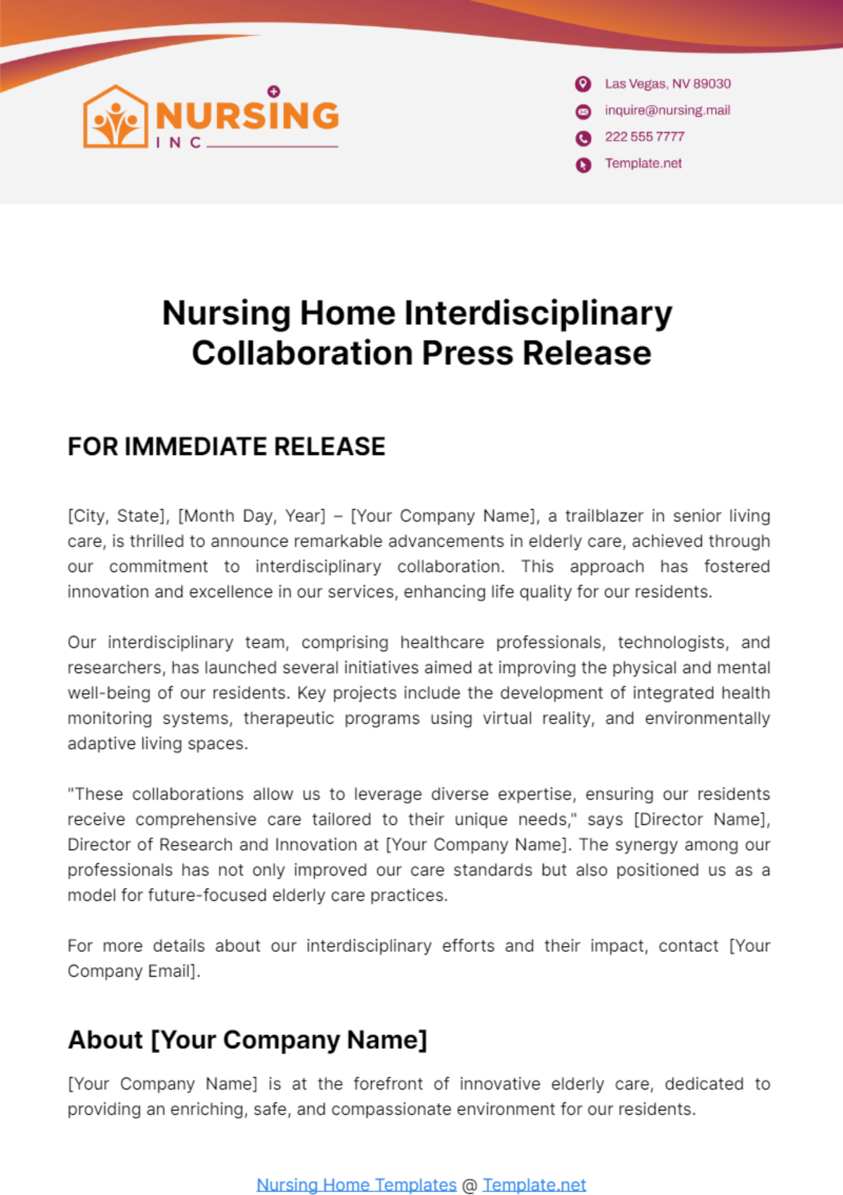 Nursing Home Interdisciplinary Collaboration Press Release Template