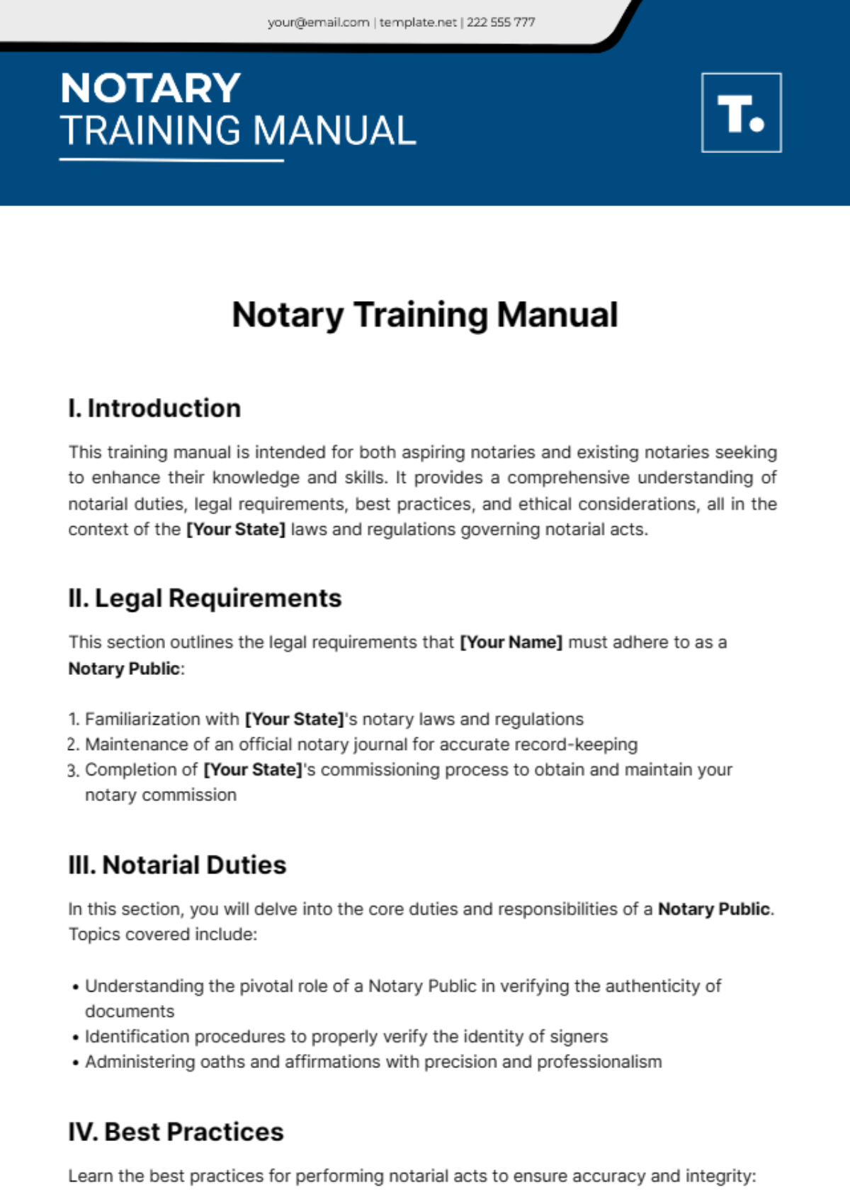 Free Notary Training Manual Template