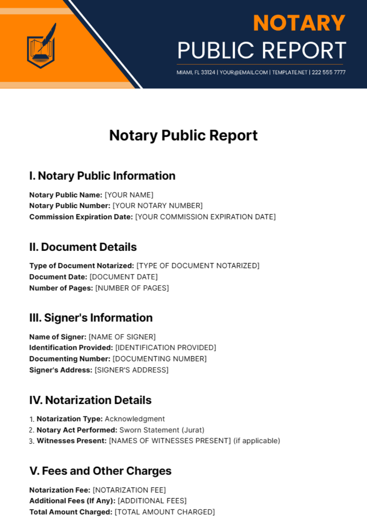 Notary Public Report Template