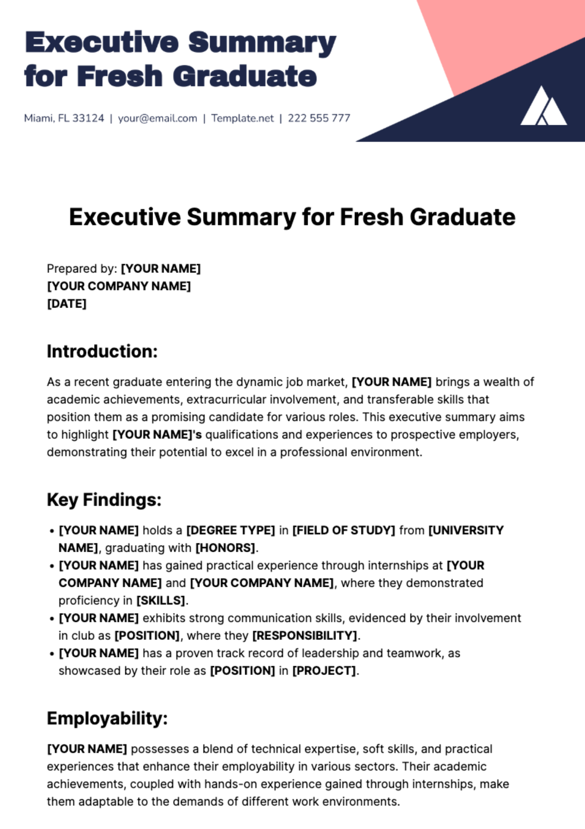 Executive Summary for Fresh Graduate Template - Edit Online & Download