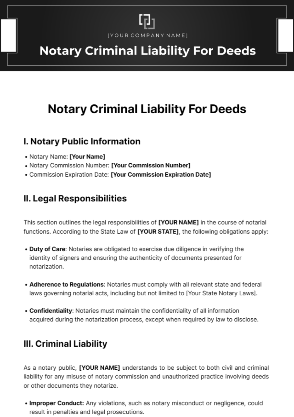 Notary Criminal Liability For Deeds Template