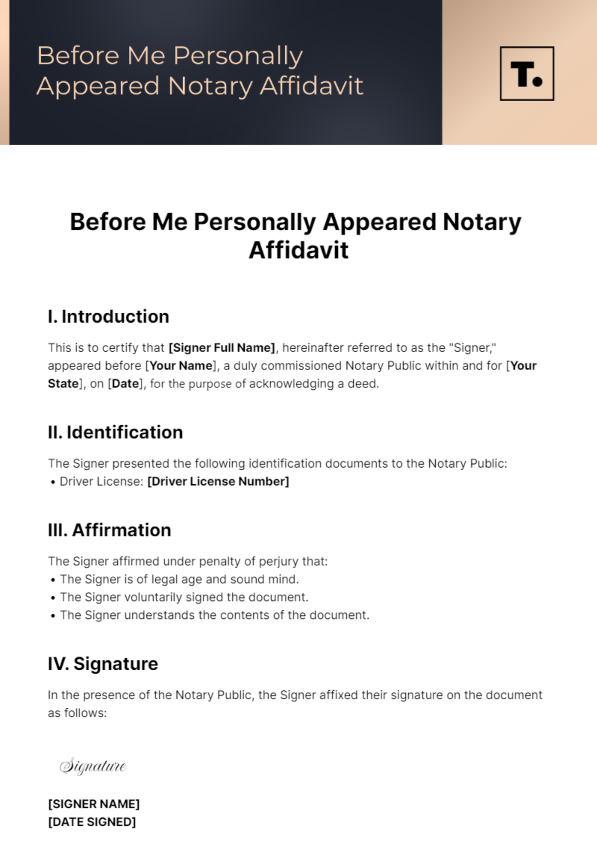Free Before Me Personally Appeared Notary Affidavit Template