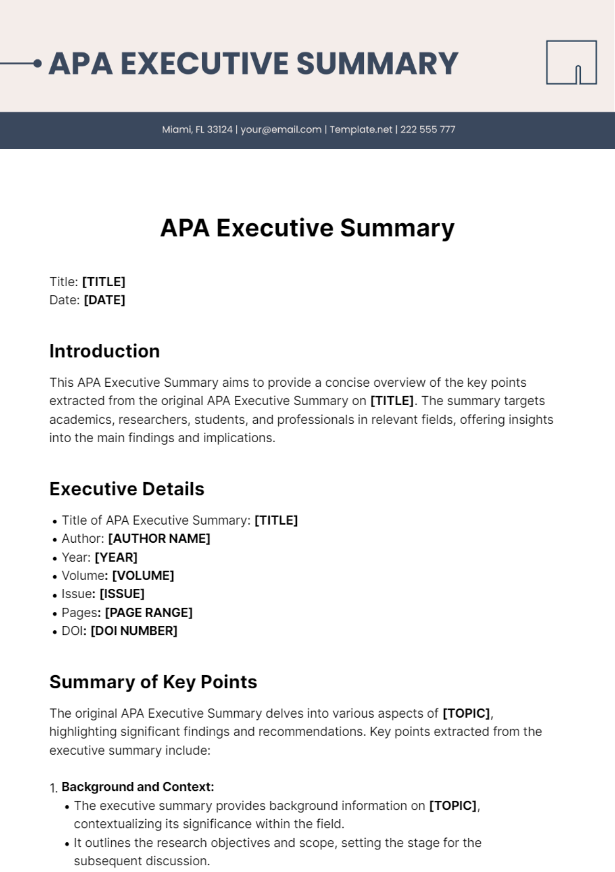 APA Executive Summary Template