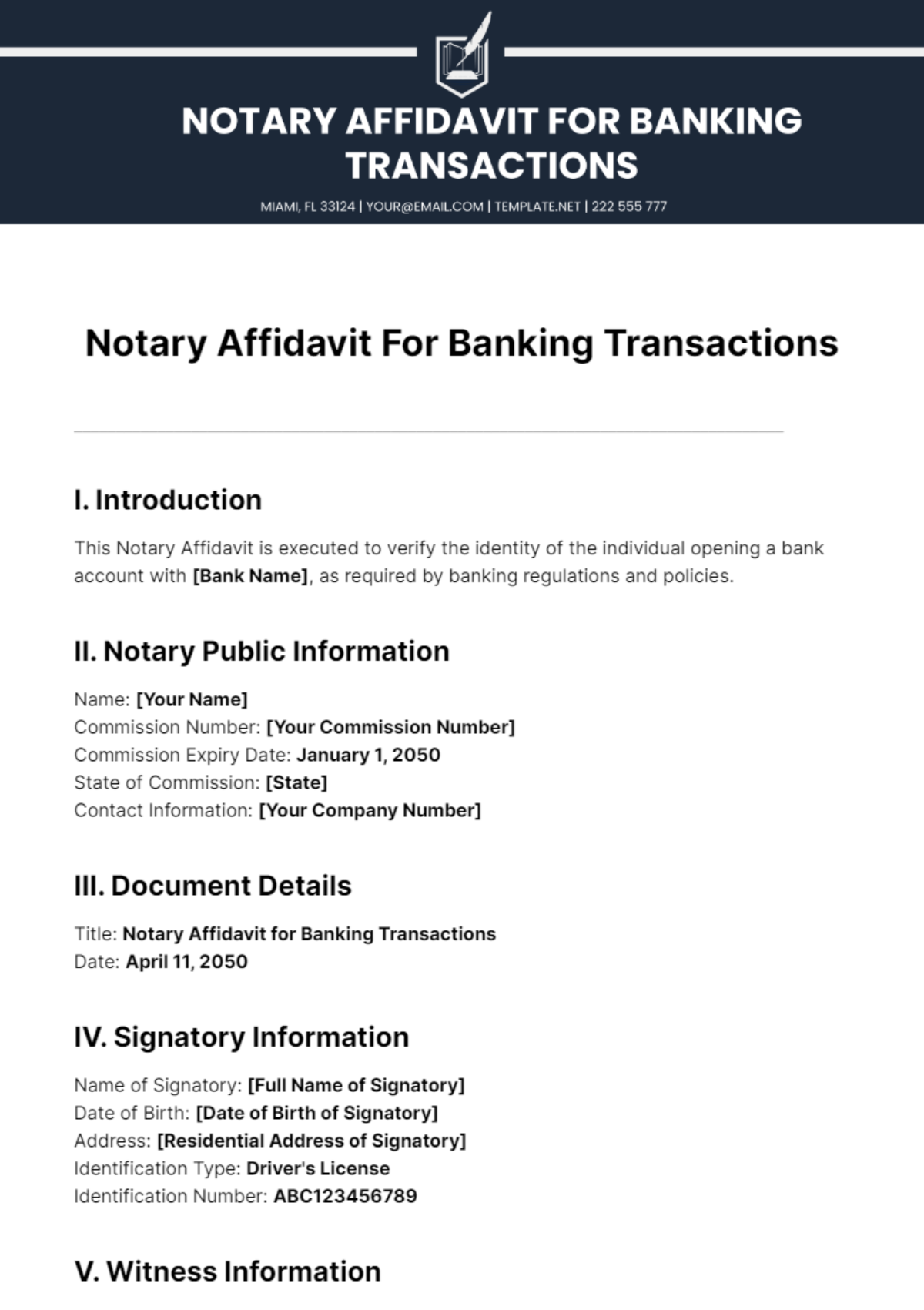 Notary Affidavit For Banking Transactions Template - Edit Online & Download