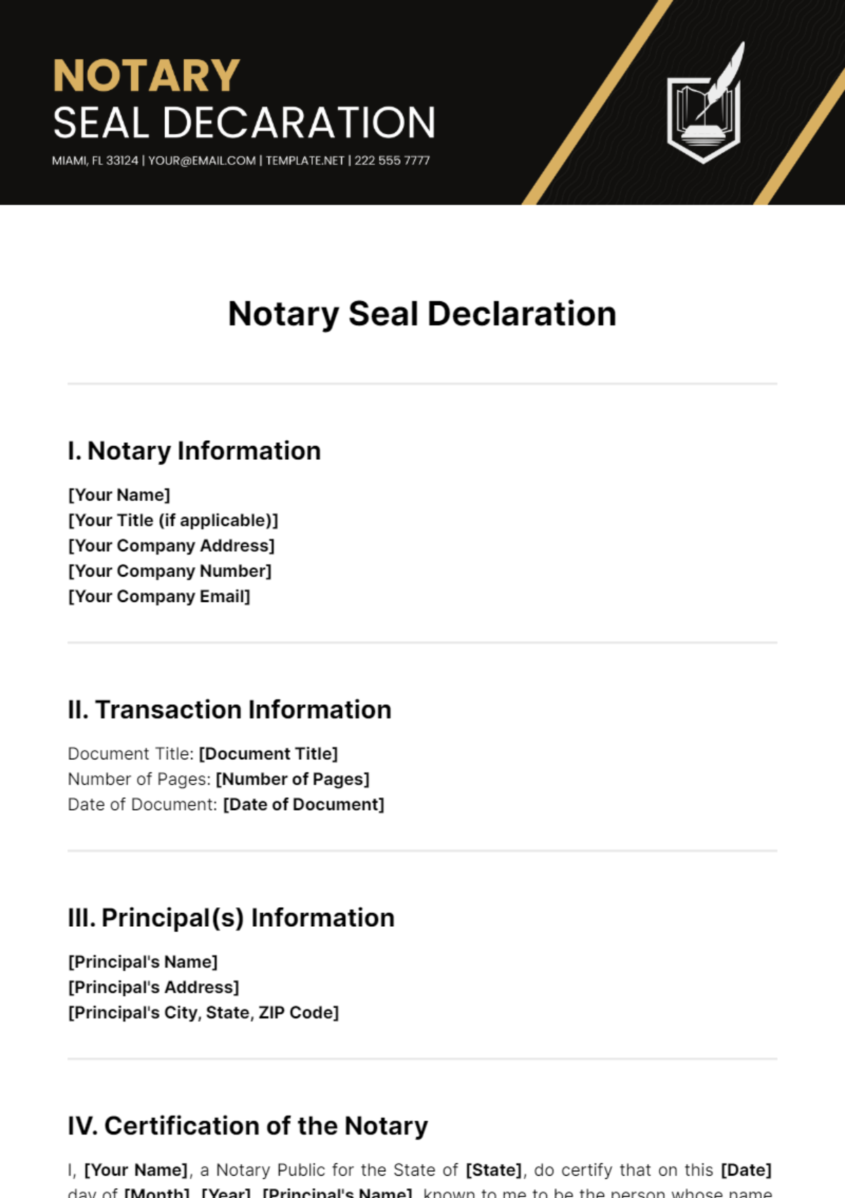 Notary Seal Declaration Template
