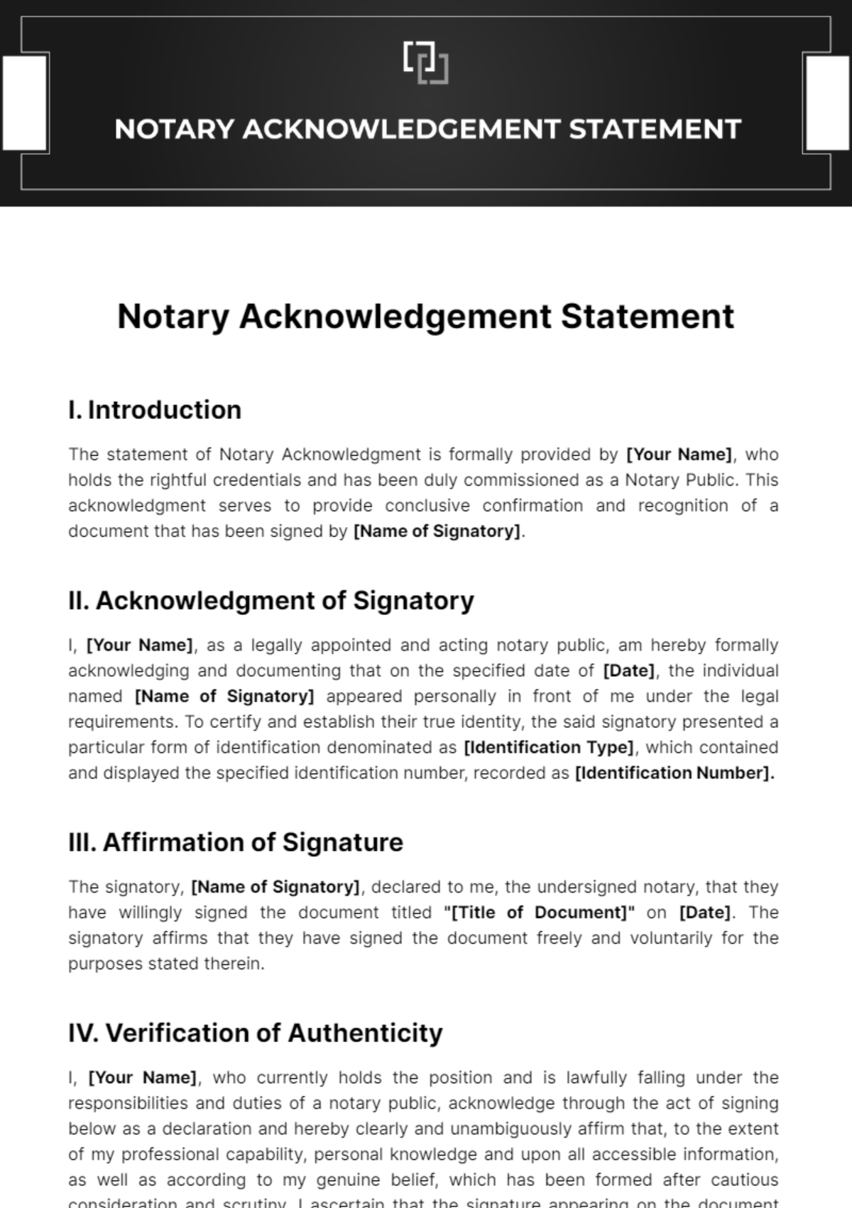 Free Notary Acknowledgement Statement Template