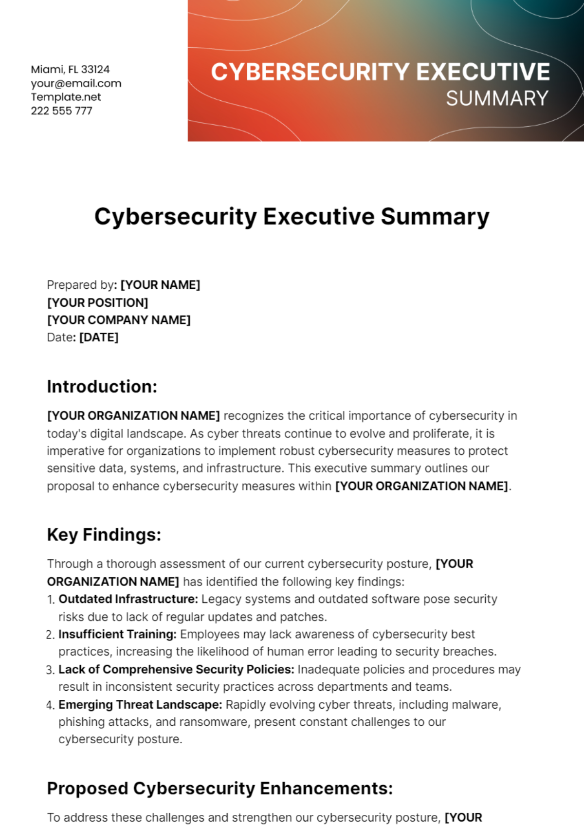 Cybersecurity Executive Summary Template - Edit Online & Download