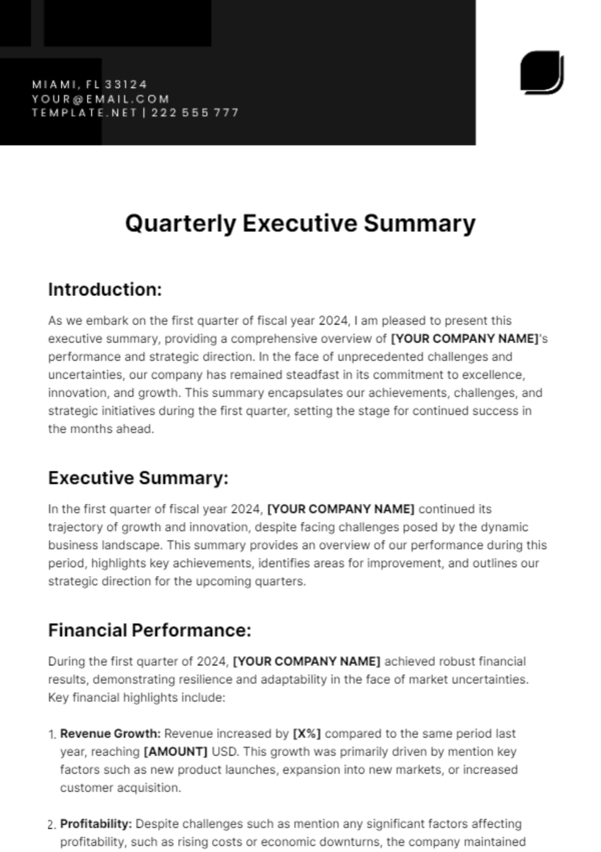 Quarterly Executive Summary Template