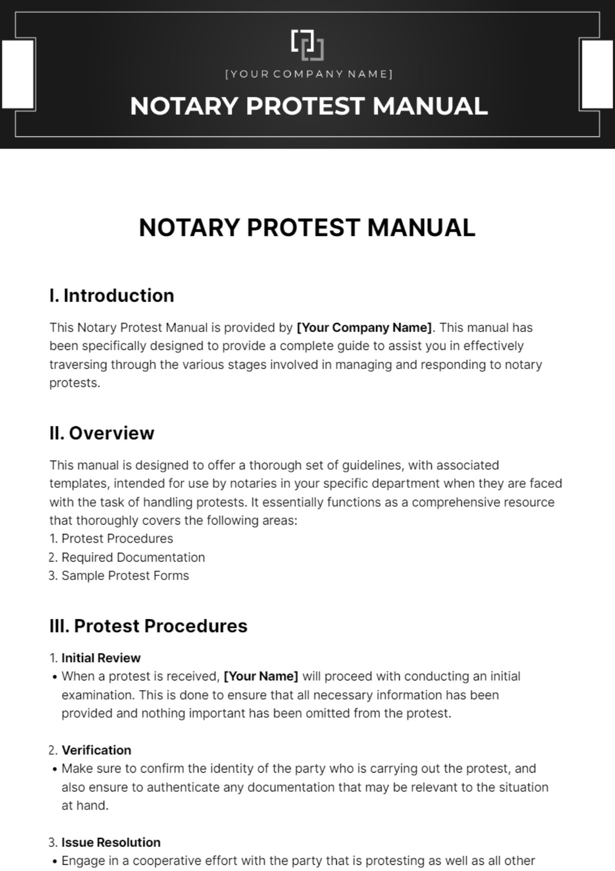 Notary Protest Manual Template