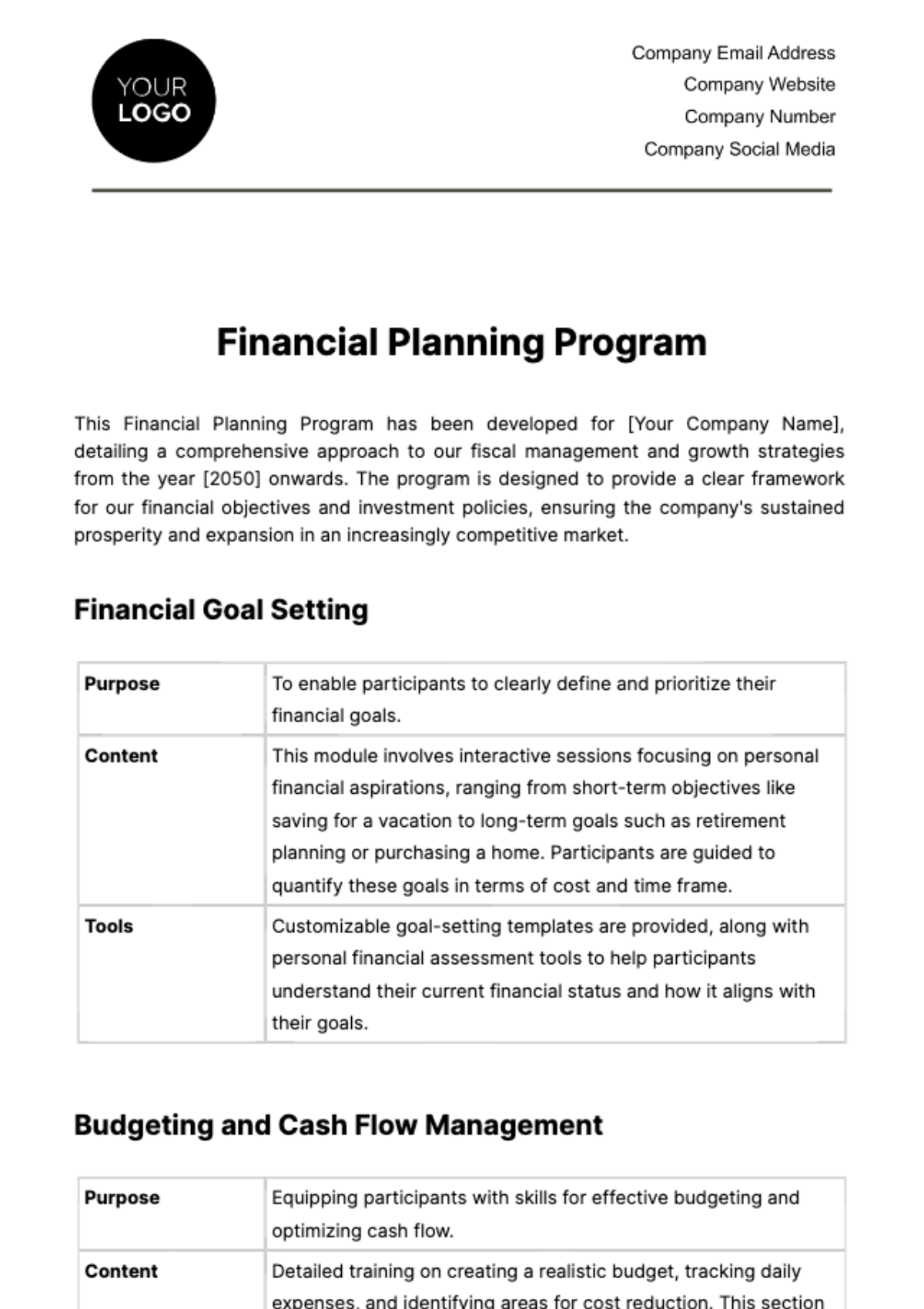 Financial Planning Program Template