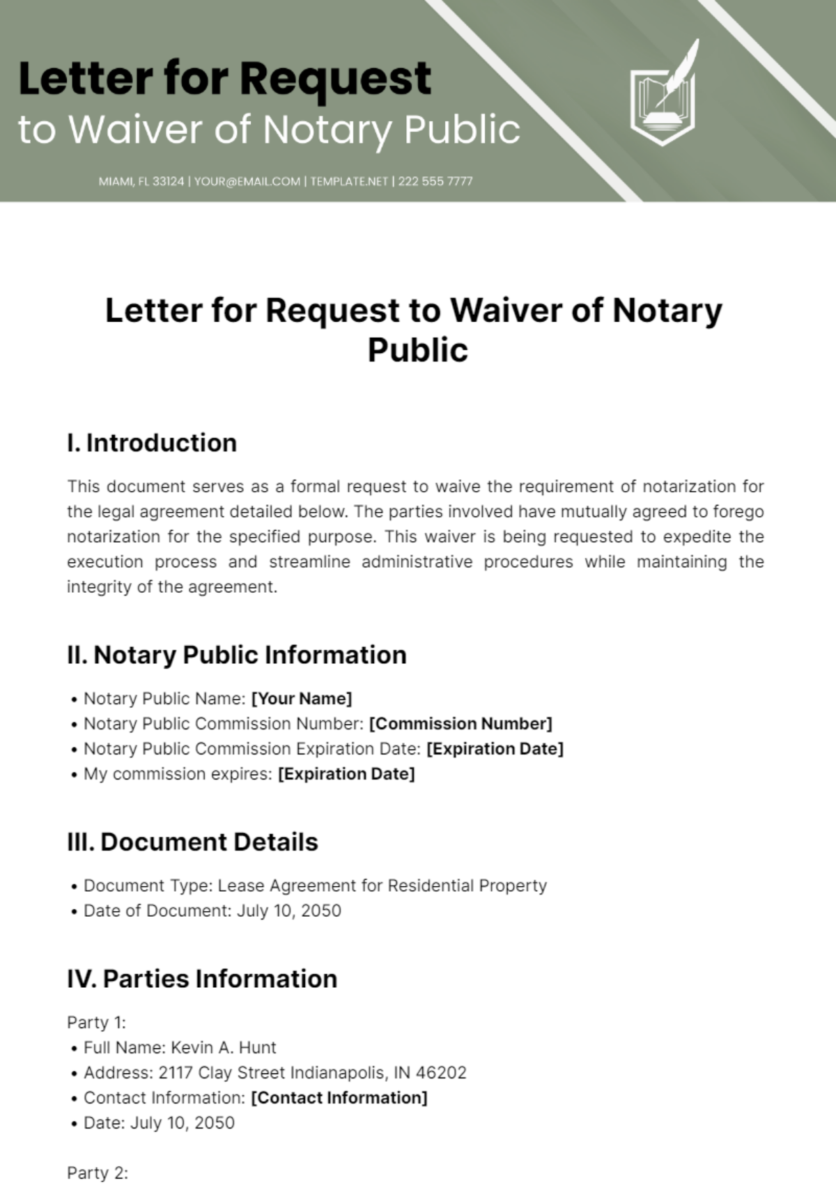 Free Letter for Request to Waiver of Notary Public Template
