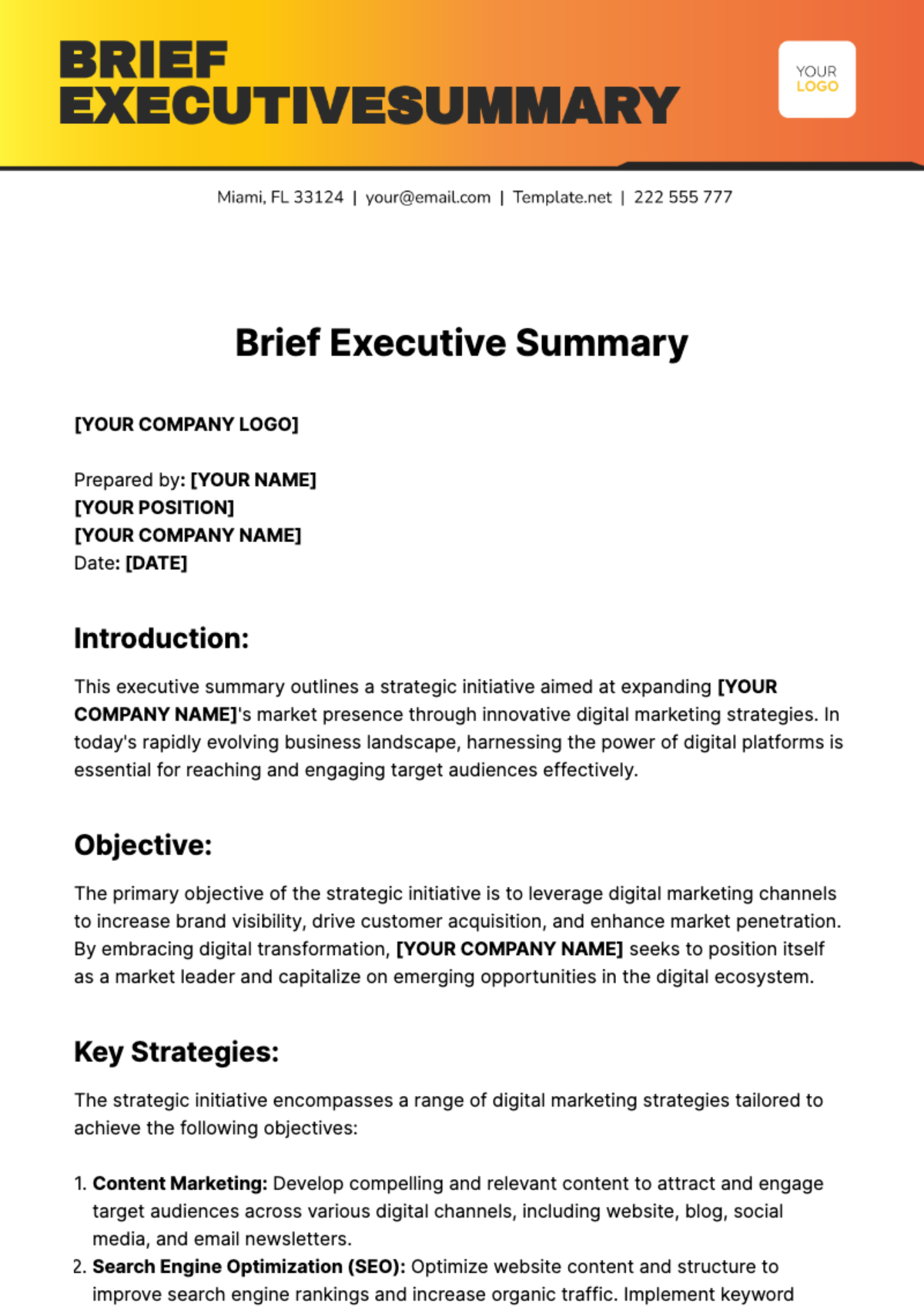 Brief Executive Summary Template - Edit Online & Download