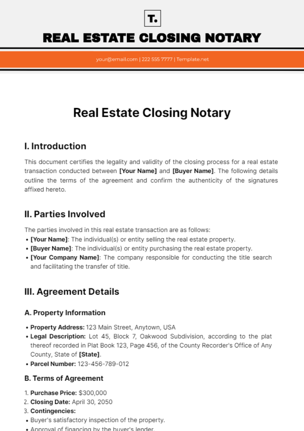 Real Estate Closing Notary Template