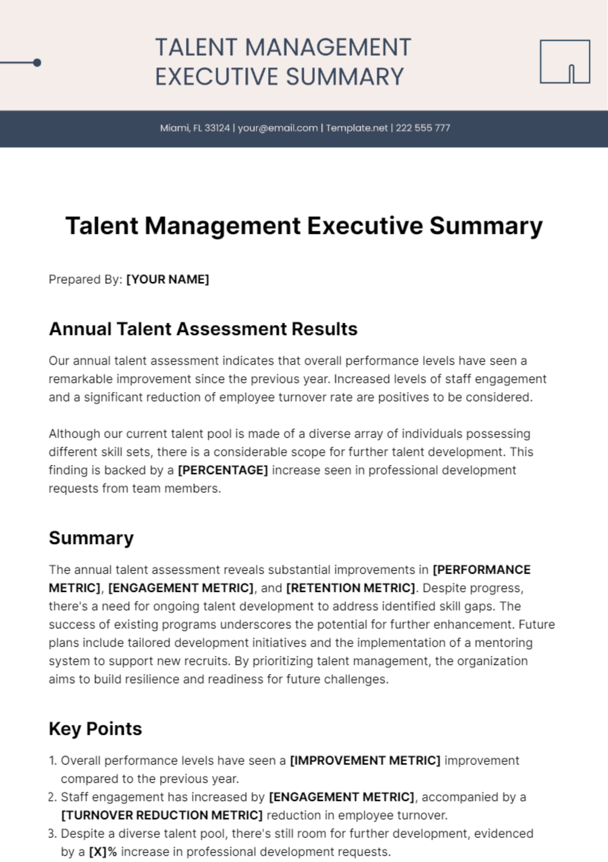 Talent Management Executive Summary Template