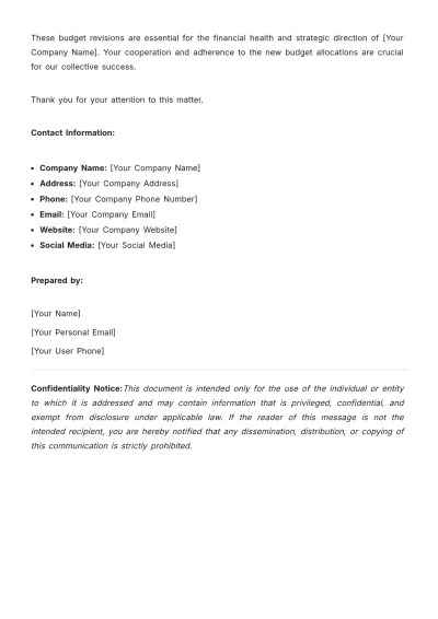 Free Finance Budget Revision Memo Template to Edit Online