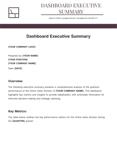 Free Dashboard Executive Summary Template to Edit Online