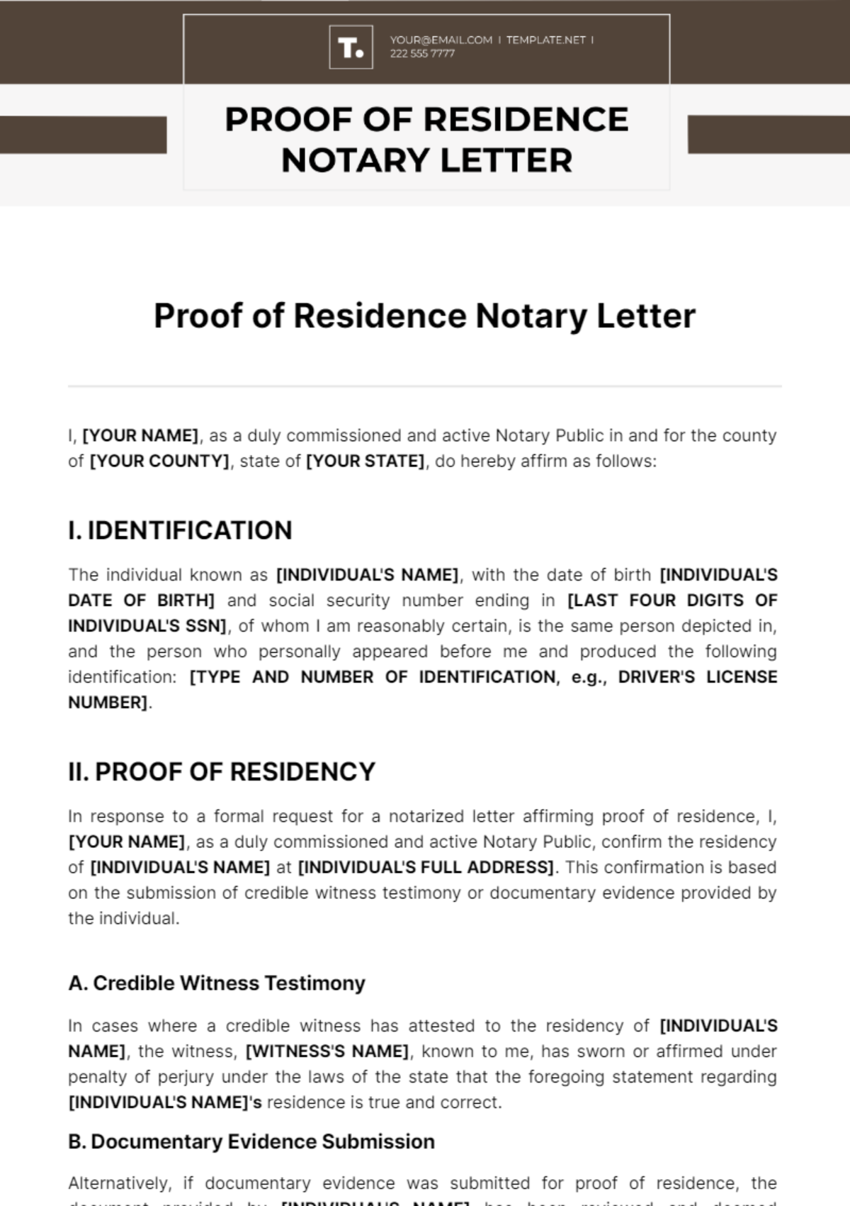 Free Proof of Residence Notary Letter Template