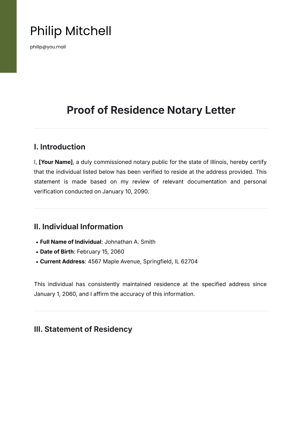 Free Proof of Residence Notary Letter Template