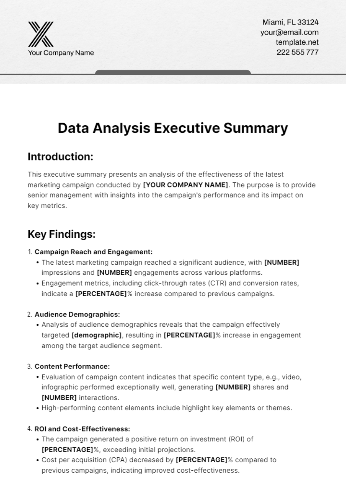 Data Analysis Executive Summary Template
