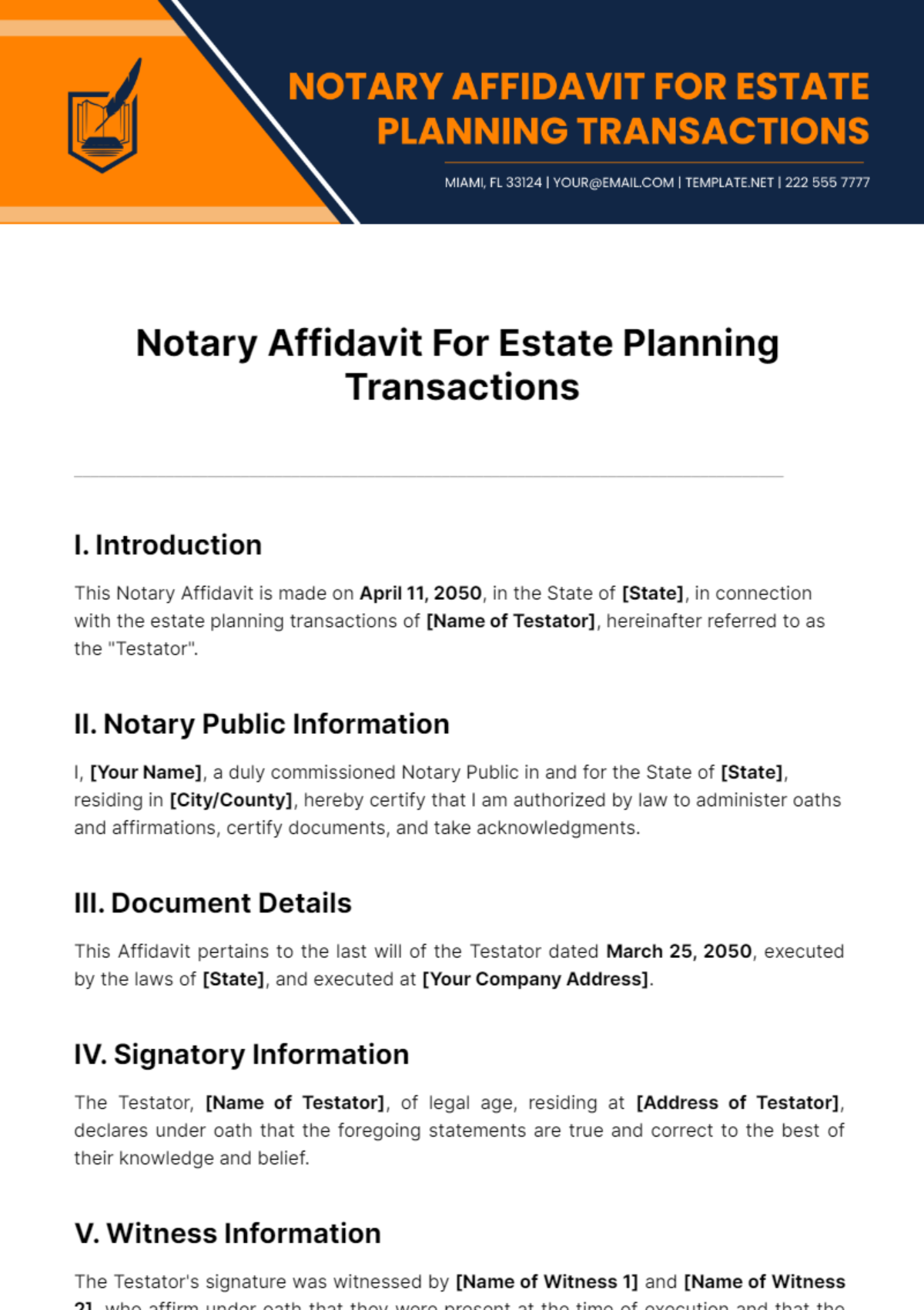 Notary Affidavit For Estate Planning Transactions Template
