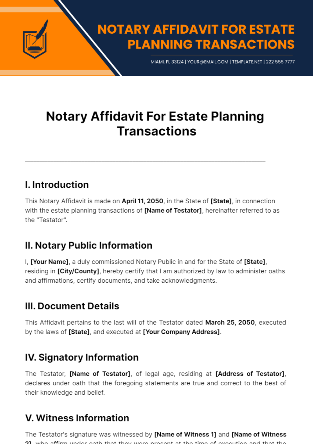 Notary Affidavit For Estate Planning Transactions Template - Edit Online & Download