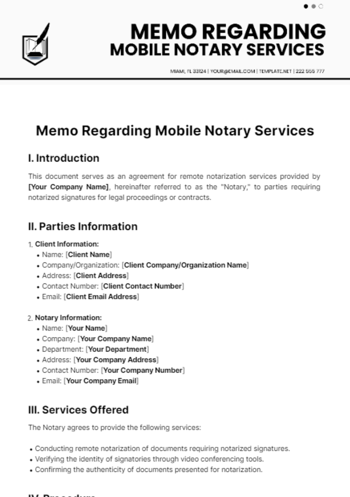 Memo Regarding Mobile Notary Services Template