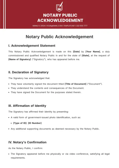Free Notary Public Acknowledgement Template to Edit Online