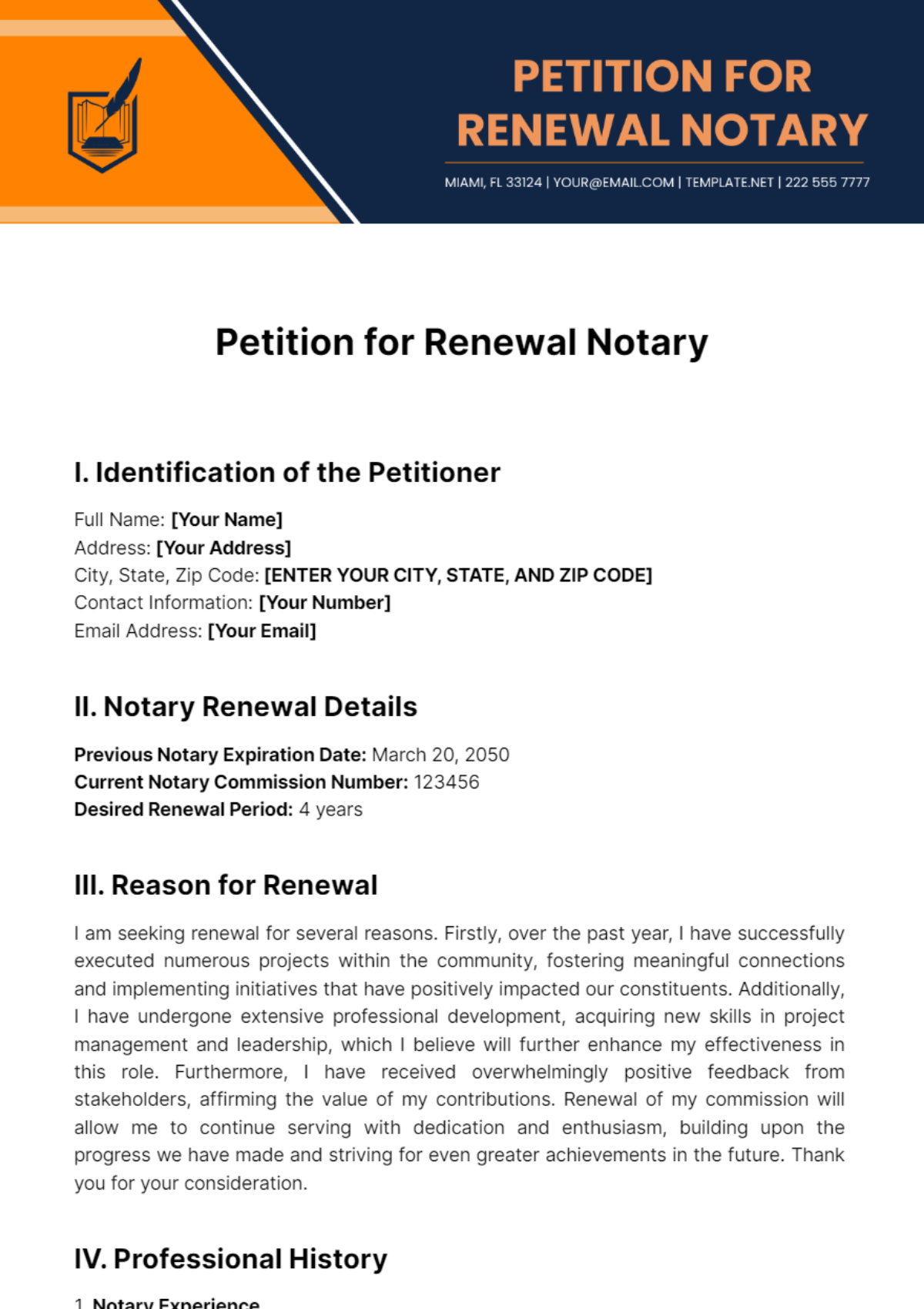 Free Petition For Renewal Notary Template