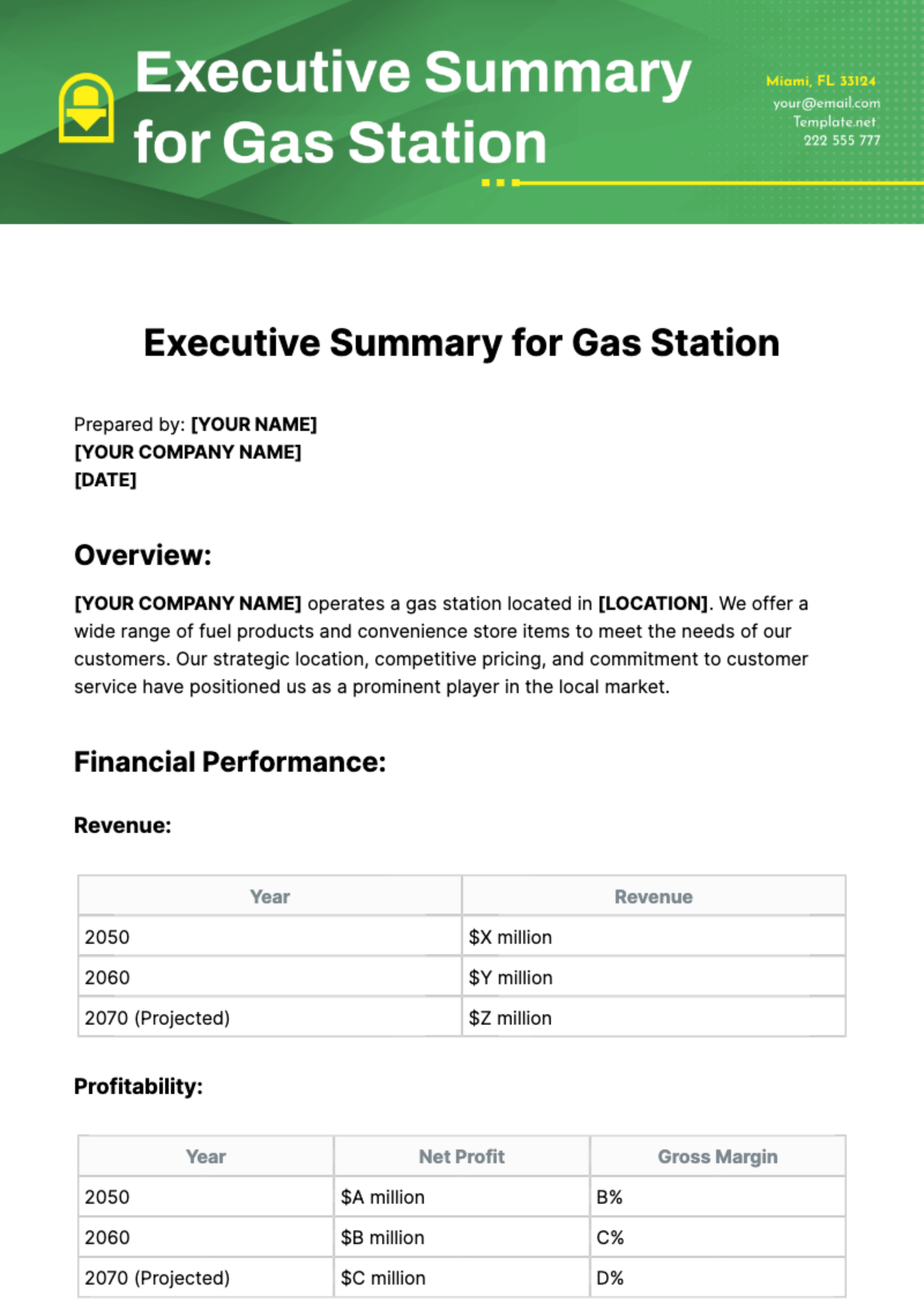 Executive Summary for Gas Station Template - Edit Online & Download