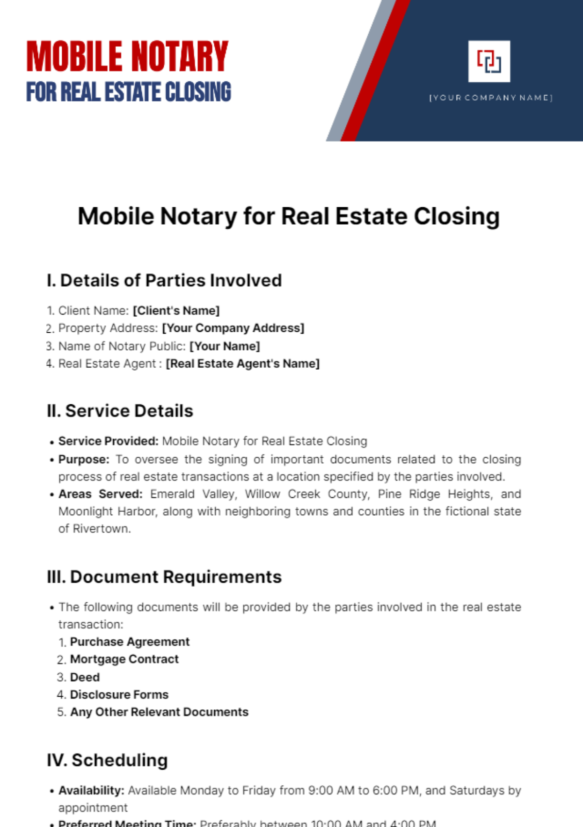 Mobile Notary for Real Estate Closing Template