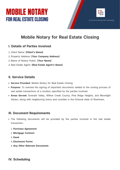 Free Mobile Notary for Real Estate Closing Template to Edit Online