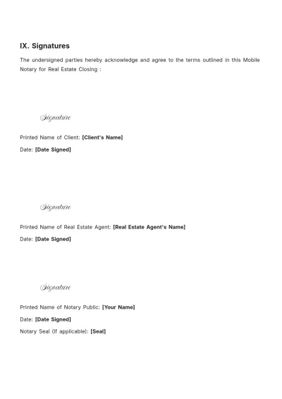 Free Mobile Notary for Real Estate Closing Template to Edit Online