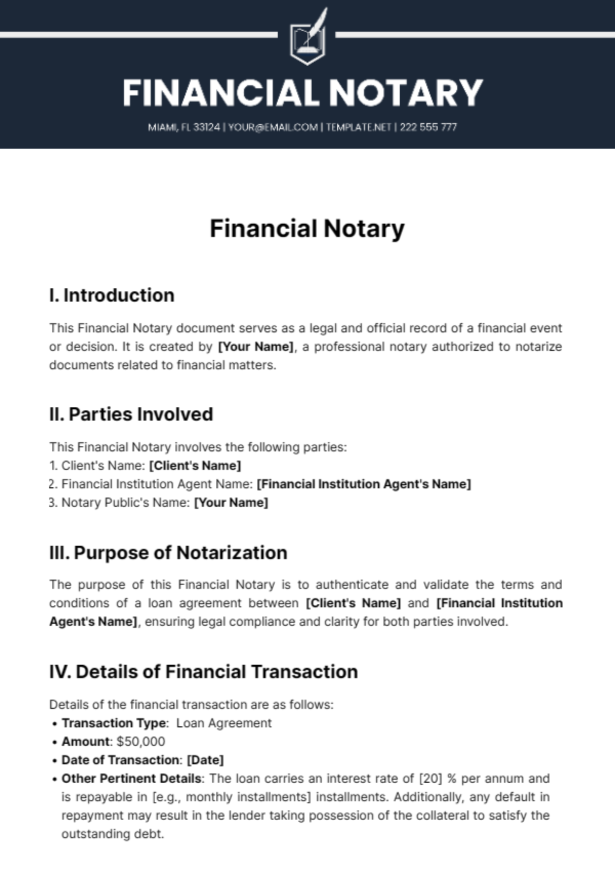 Financial Notary Template