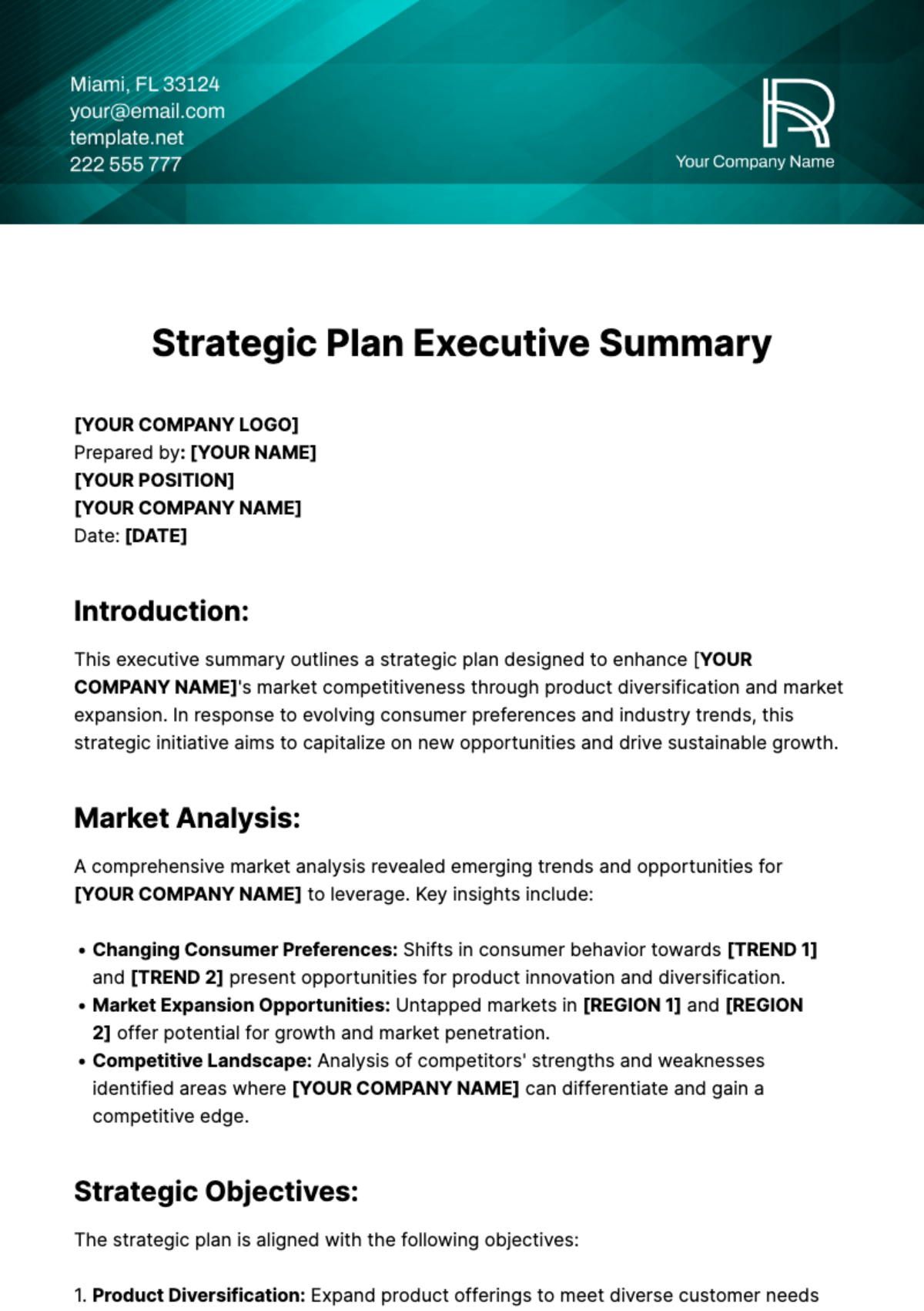 Strategic Plan Executive Summary Template - Edit Online & Download