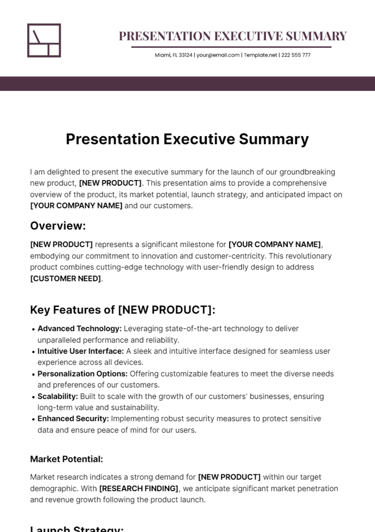 Presentation Executive Summary Template