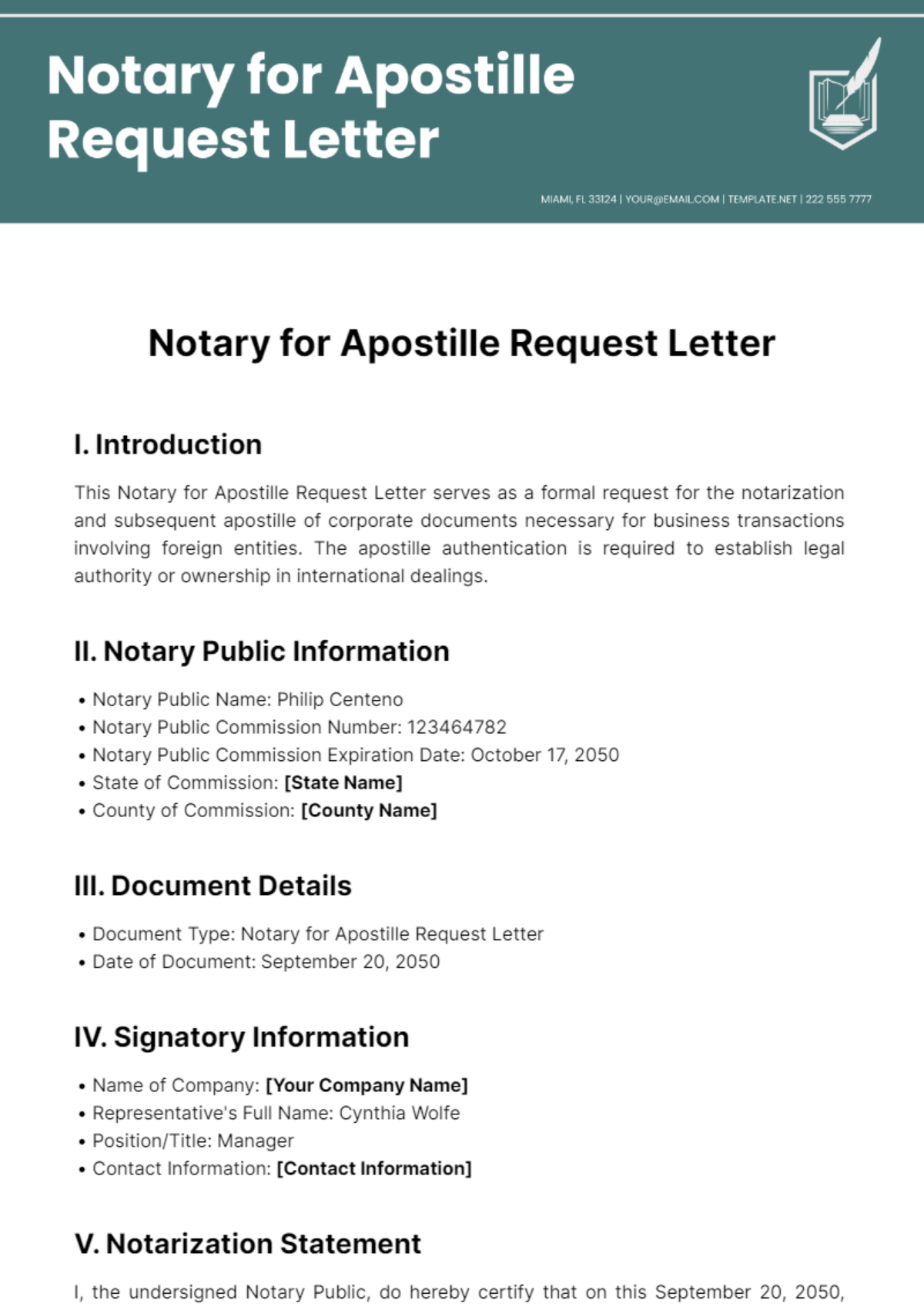 Free Notary for Apostille Request Letter Template