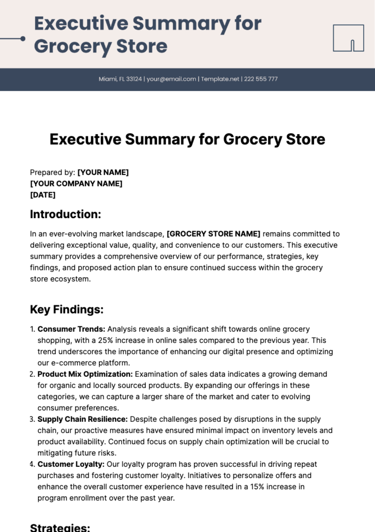 Executive Summary for Grocery Store Template - Edit Online & Download