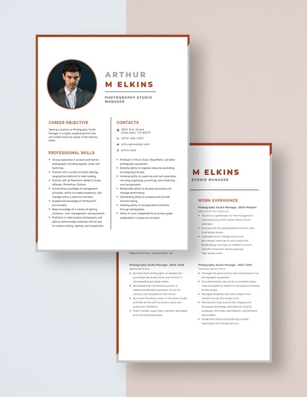 Photography Studio Manager Resume Download