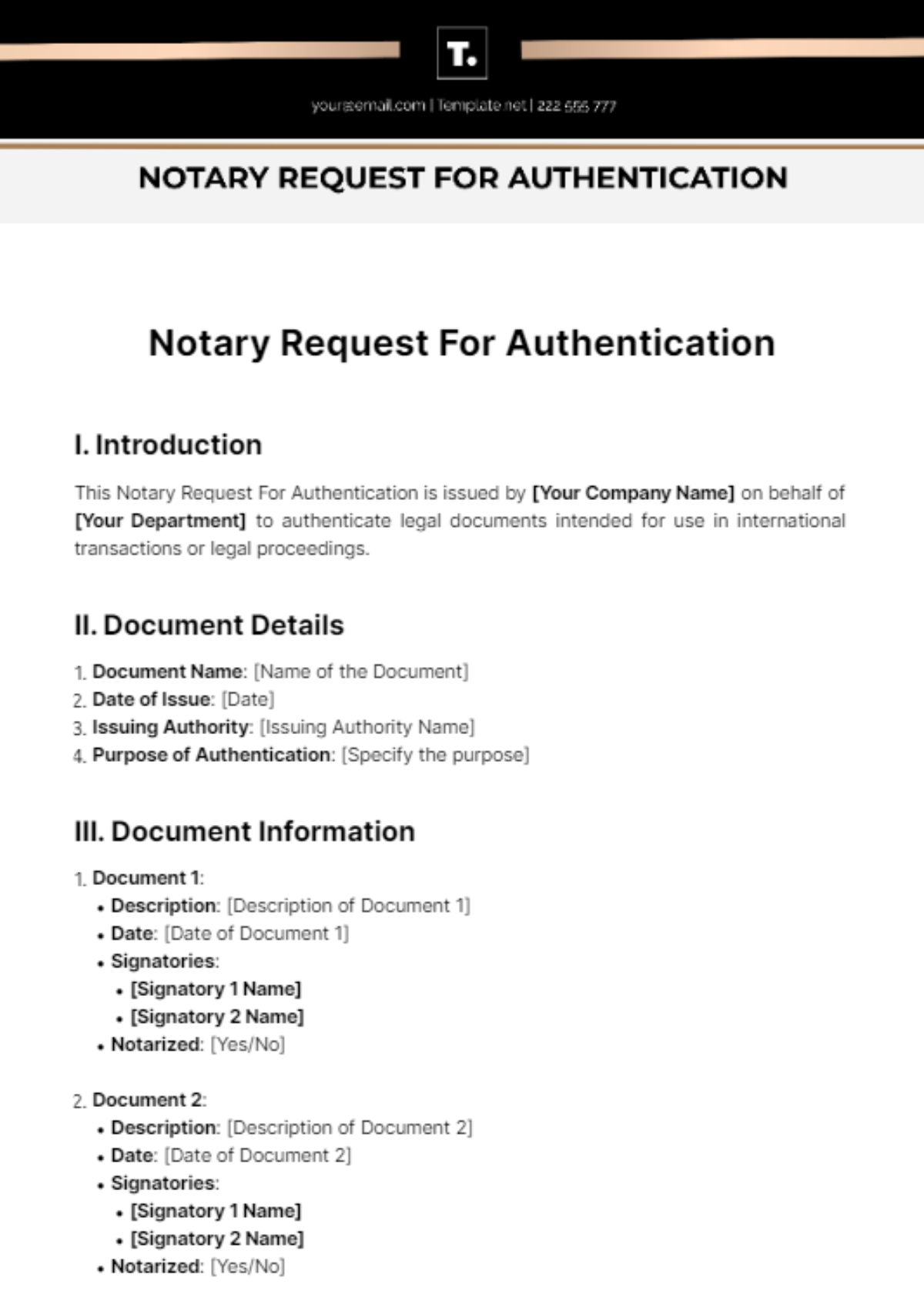 Notary Request For Authentication Template