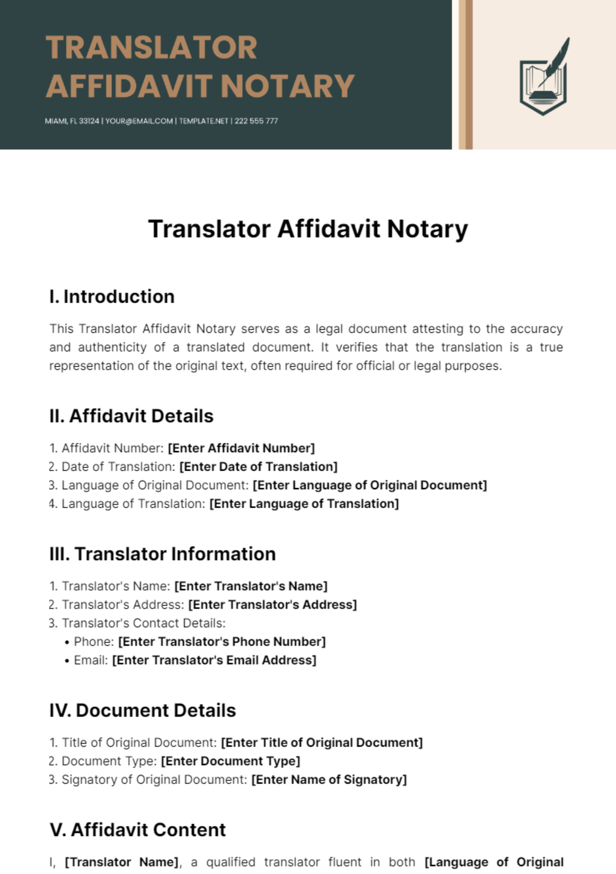 Free Translator Affidavit Notary Template