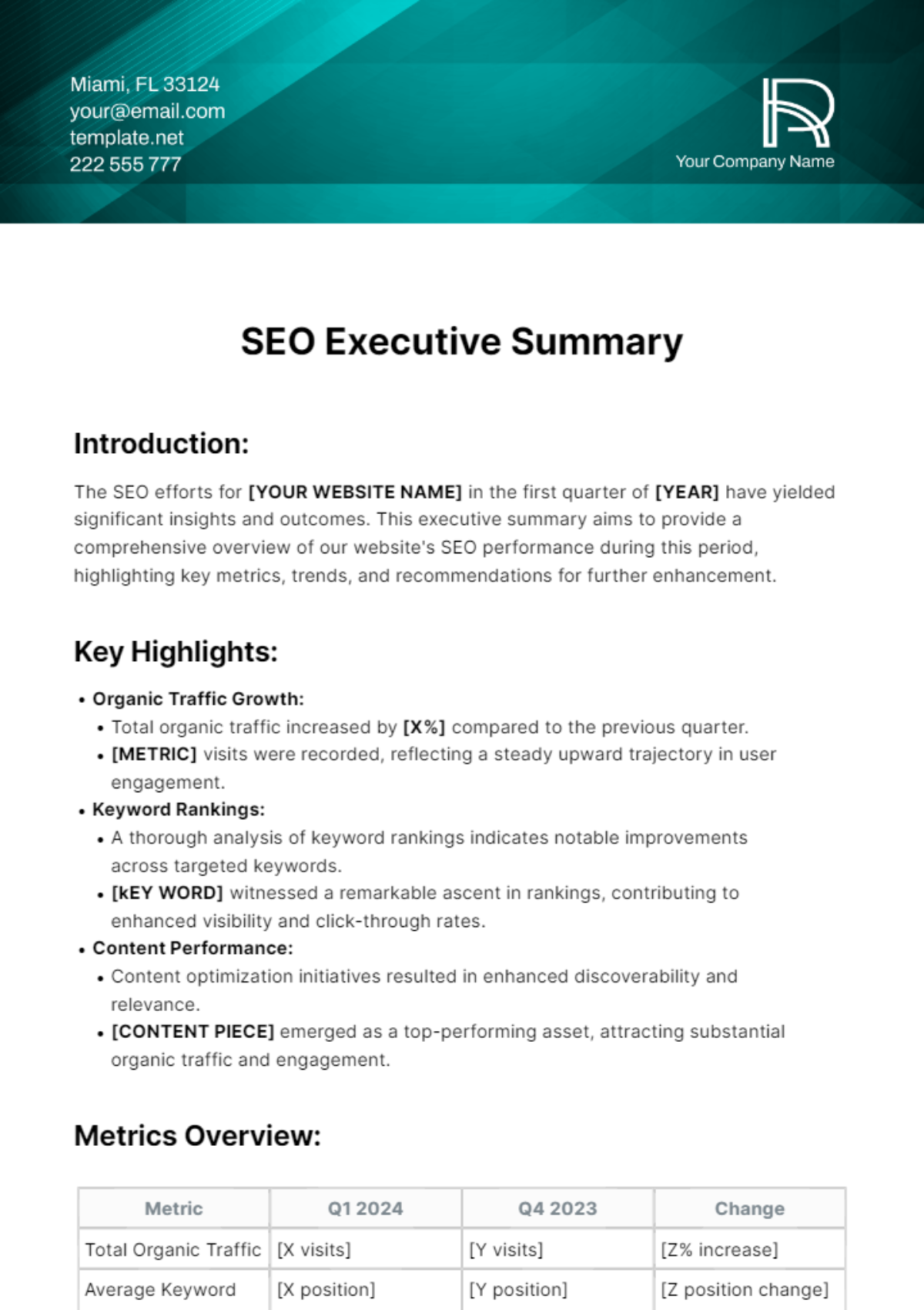 SEO Executive Summary Template