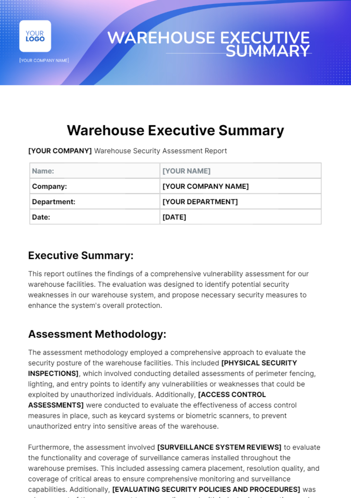 Warehouse Executive Summary Template